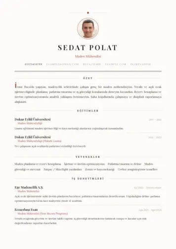 Maden Mühendisi Cv Örnekleri cv indir